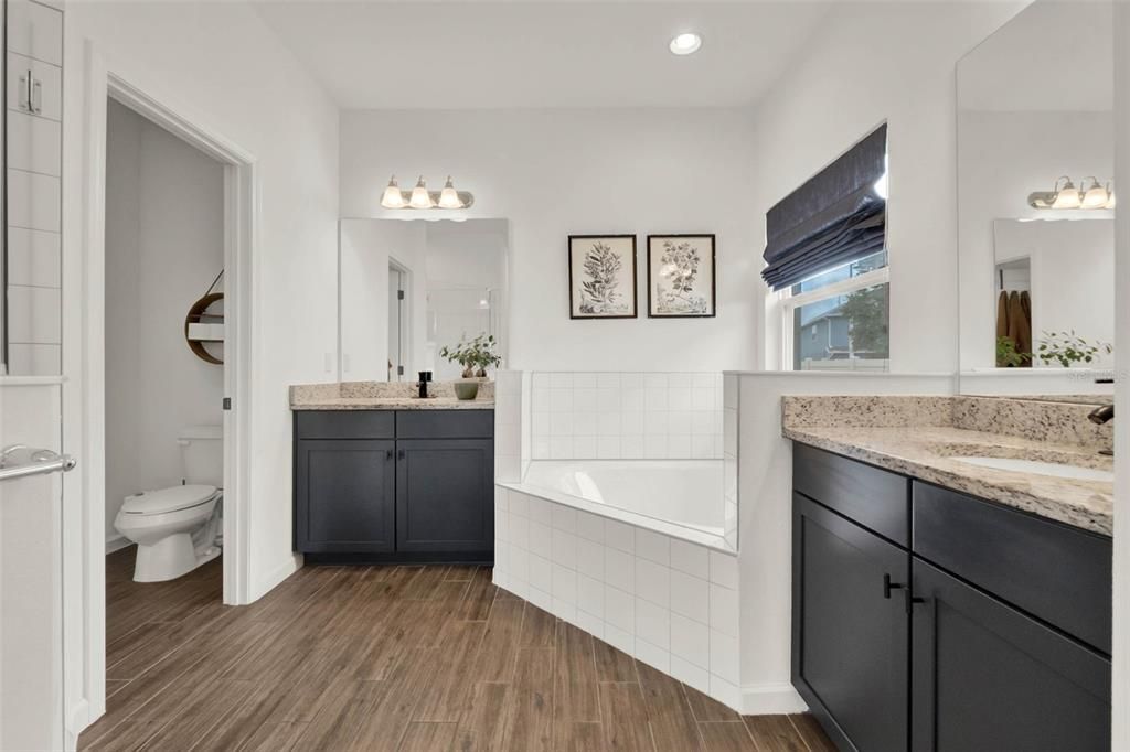 Bathroom, Interior, Recessed Lighting, Wood Texture Flooring