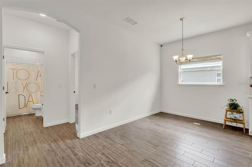 Chandelier, Empty room, Interior, Recessed Lighting, Wood Texture Flooring