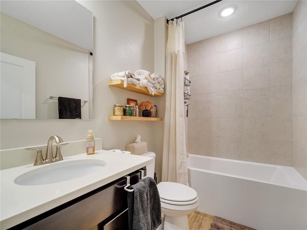 Bathroom, Interior, Recessed Lighting, Wood Texture Flooring