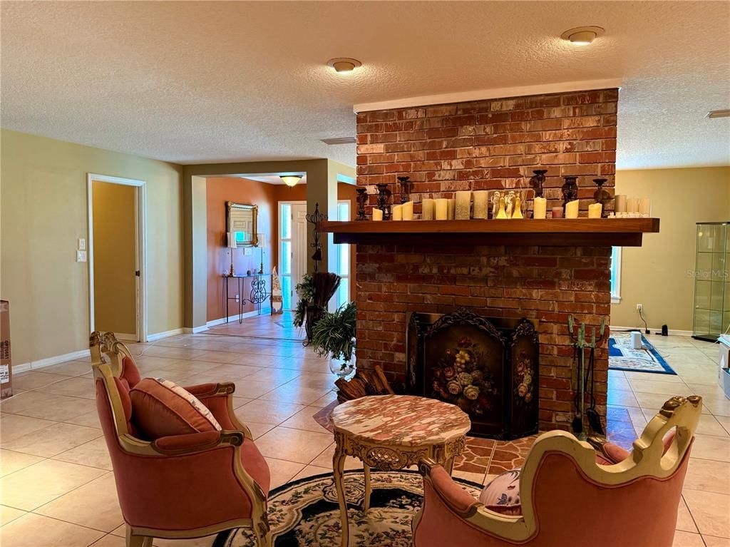 Fireplace, Interior, Living room, Recessed Lighting, Stone Walls