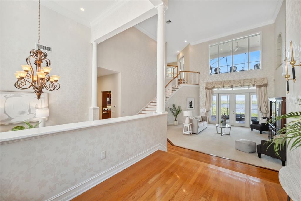 Chandelier, Interior, Living room, Recessed Lighting, Wood Texture Flooring