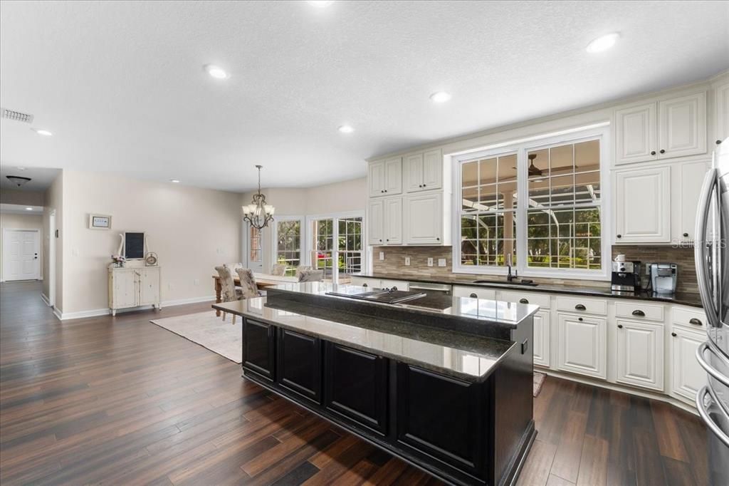 Chandelier, Interior, Kitchen, Recessed Lighting, Wood Texture Flooring