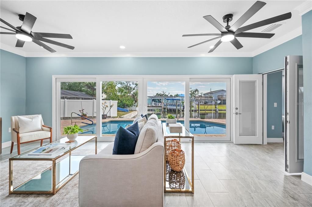 Interior, Living room, Recessed Lighting, Water, Wood Texture Flooring