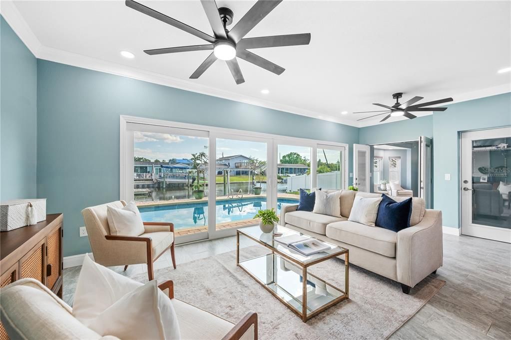 Interior, Living room, Recessed Lighting, Water, Wood Texture Flooring