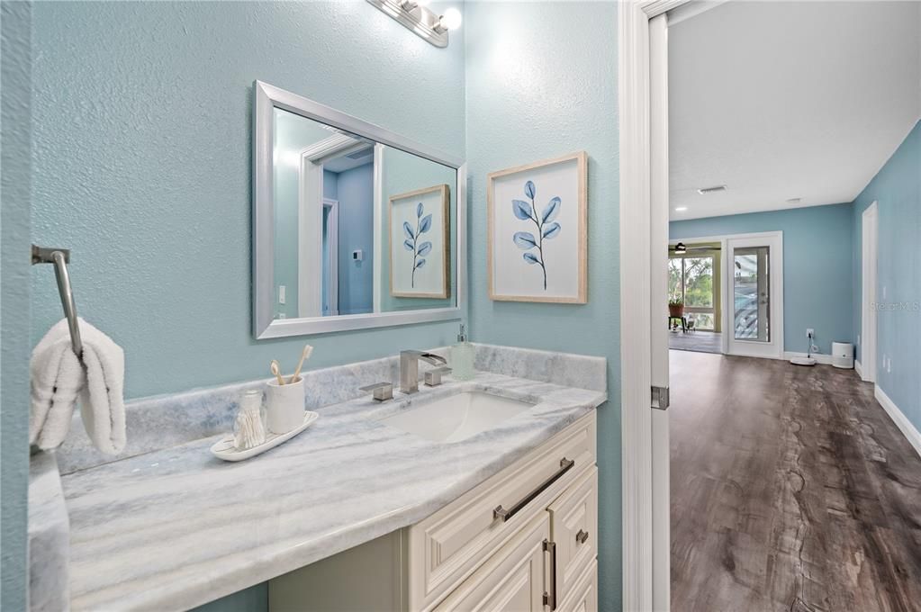 Bathroom, Interior, Recessed Lighting, Wood Texture Flooring