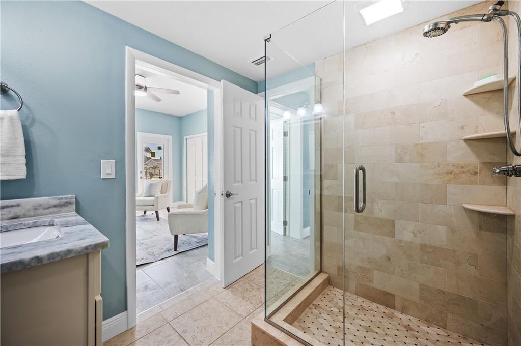 Bathroom, Glass Shower, Interior, Stone Walls