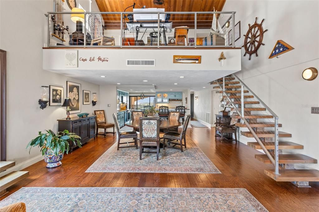 Dining room, Interior, Recessed Lighting, Wood Texture Flooring