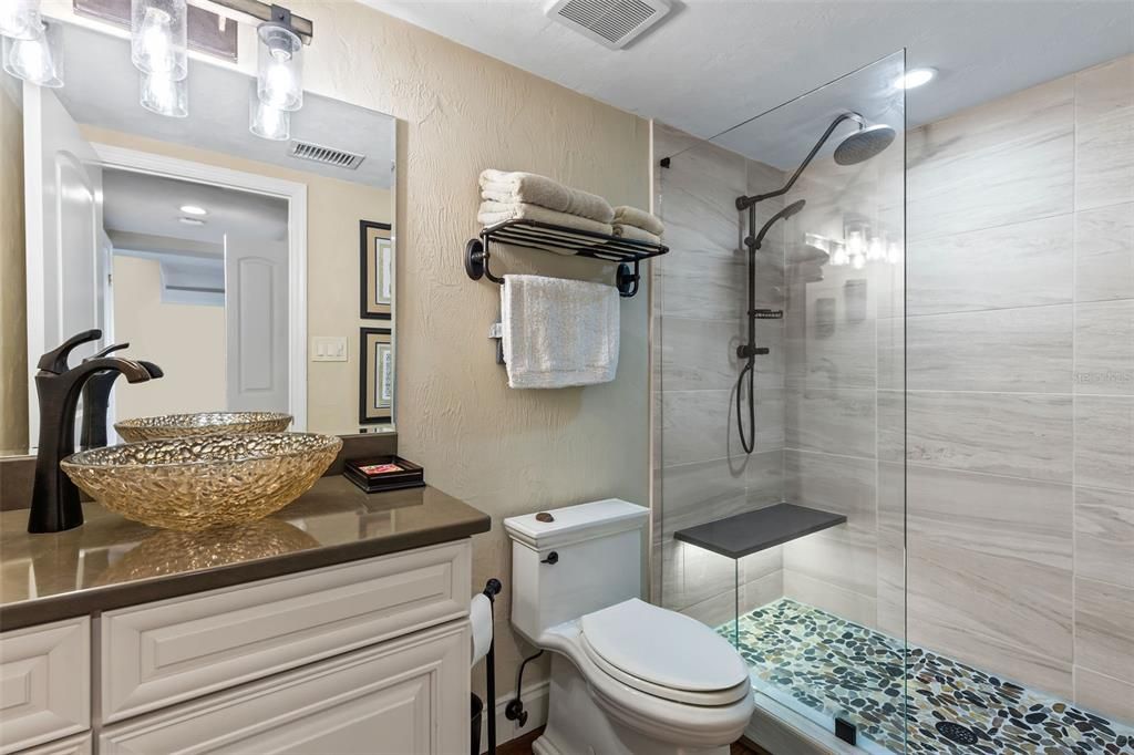 Bathroom, Glass Shower, Interior, Recessed Lighting