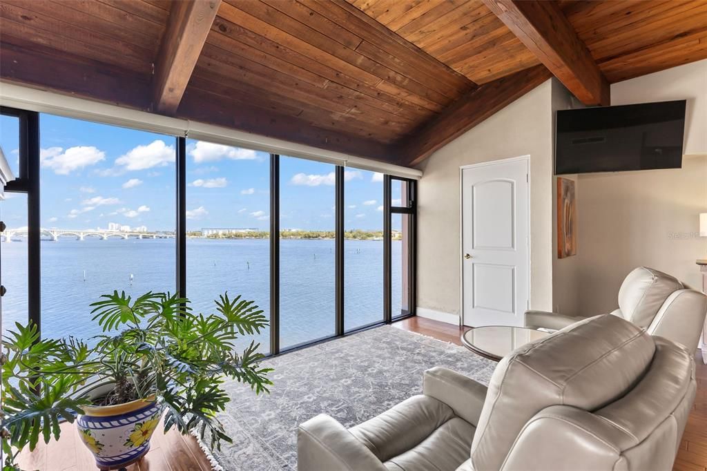 Interior, Living room, Water, Wooden Beams, Wooden Ceilings, Wood Texture Flooring