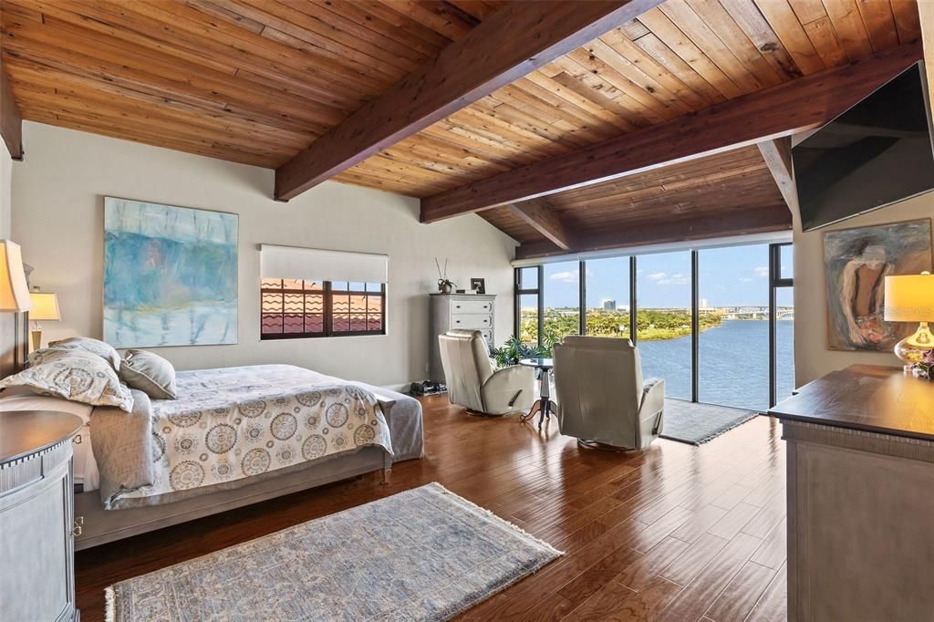 Bedroom, Interior, Water, Wooden Beams, Wooden Ceilings, Wood Texture Flooring