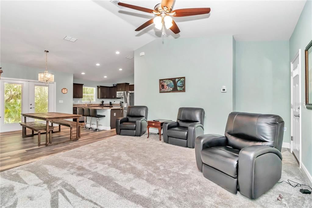 Chandelier, Interior, Kitchen, Pendant Lights, Recessed Lighting, Wood Texture Flooring
