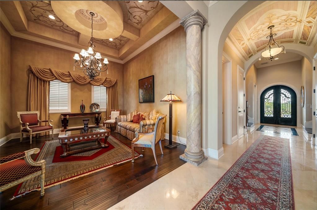 Chandelier, Interior, Living room, Recessed Lighting, Wood Texture Flooring