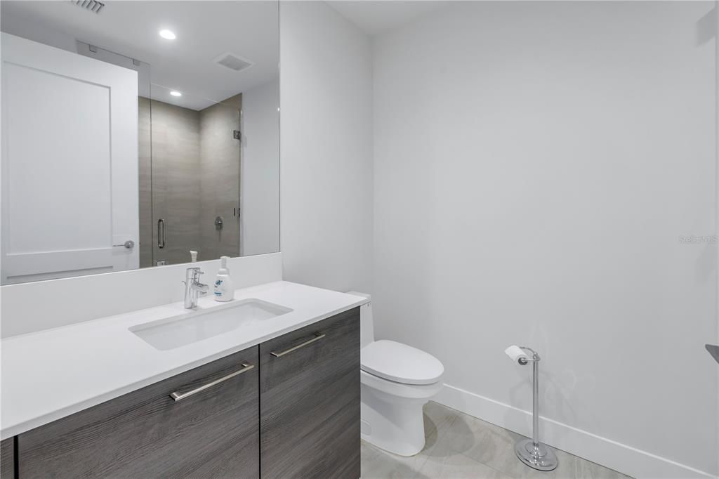Bathroom, Interior, Recessed Lighting, Wood Texture Flooring