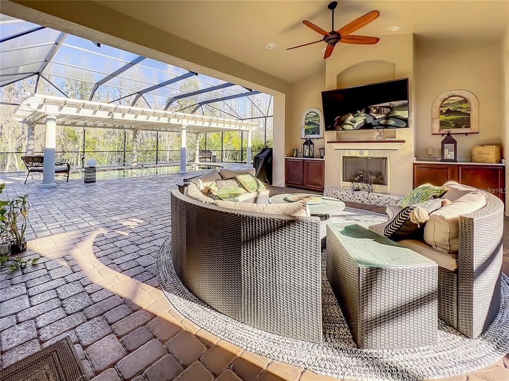 Fireplace, Glass Ceilings, Interior, Recessed Lighting, Sun Room