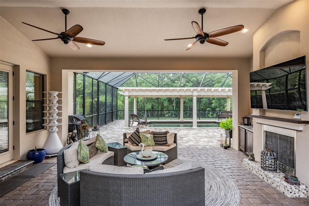 Fireplace, Glass Ceilings, Interior, Pool, Recessed Lighting, Sun Room
