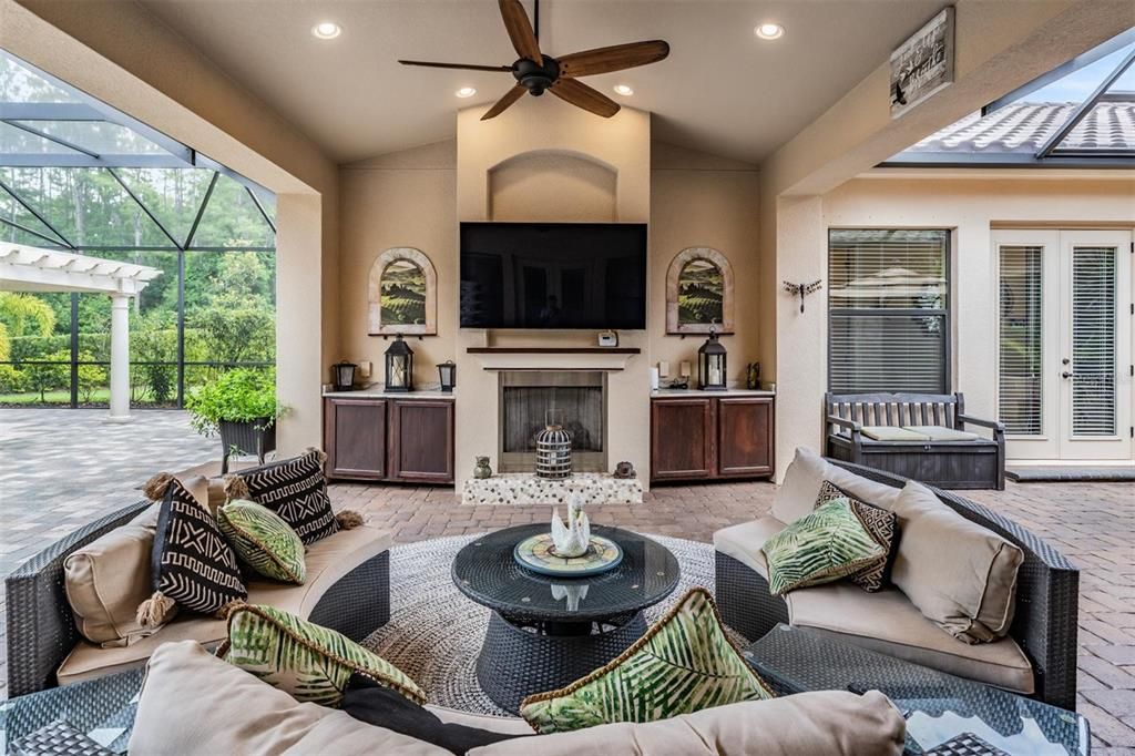 Fireplace, Glass Ceilings, Interior, Living room, Recessed Lighting, Sun Room