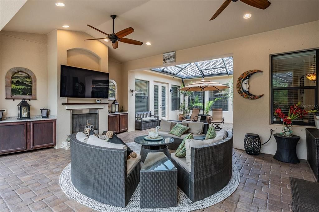 Exterior, Fireplace, Outdoor Kitchen, Recessed Lighting