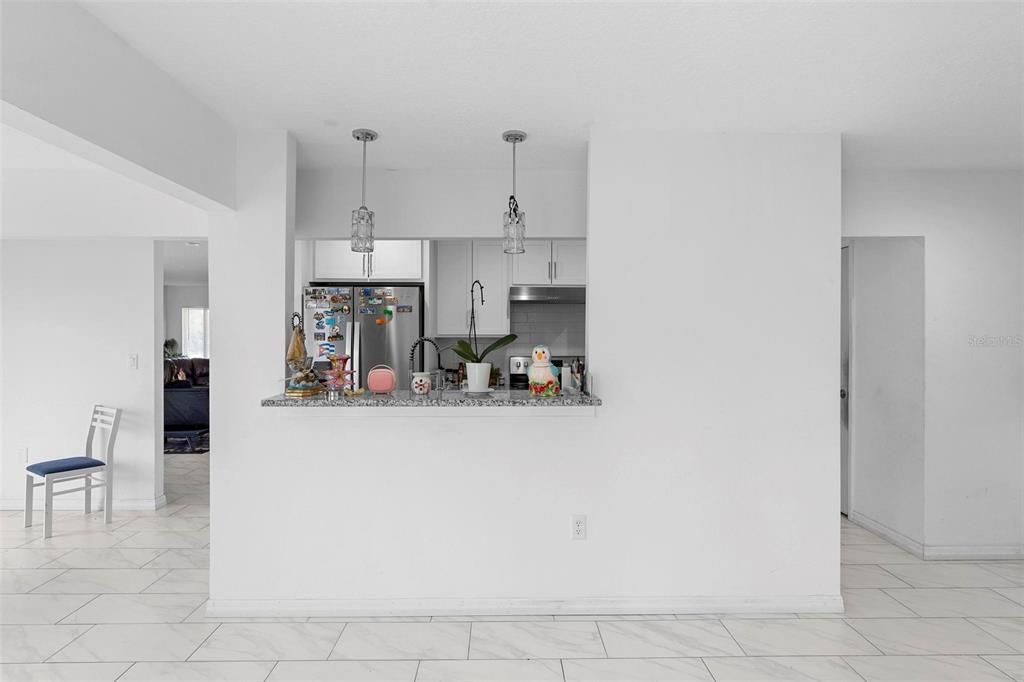 Interior, Kitchen, Marble, Pendant Lights, Stainless Steel Appliances