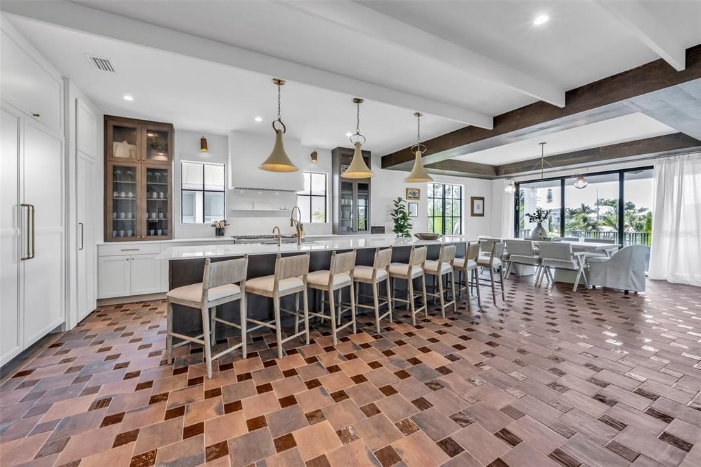 Interior, Kitchen, Pendant Lights, Recessed Lighting, Wooden Beams