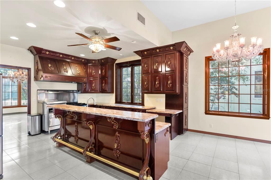 Chandelier, Interior, Kitchen, Recessed Lighting, Stainless Steel Appliances
