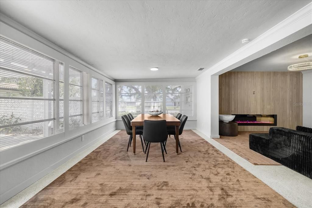 Dining room, Interior, Recessed Lighting, Wood Texture Flooring