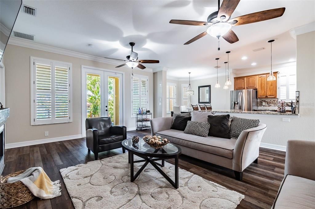 Interior, Kitchen, Living room, Pendant Lights, Recessed Lighting, Stainless Steel Appliances, Wood Texture Flooring