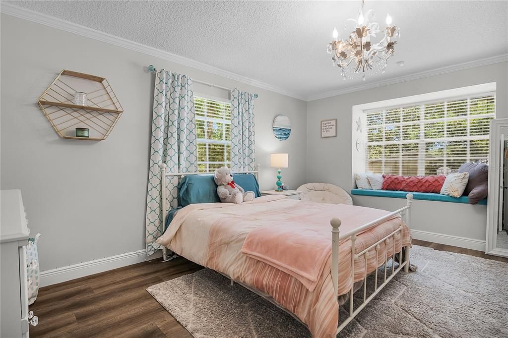 Bedroom, Chandelier, Interior, Wood Texture Flooring