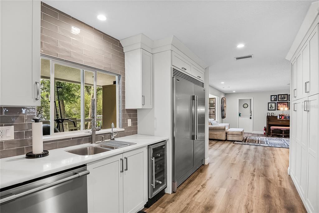 Interior, Kitchen, Living room, Recessed Lighting, Stainless Steel Appliances, Wood Texture Flooring