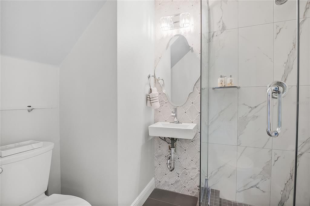 Bathroom, Glass Shower, Interior, Marble Walls