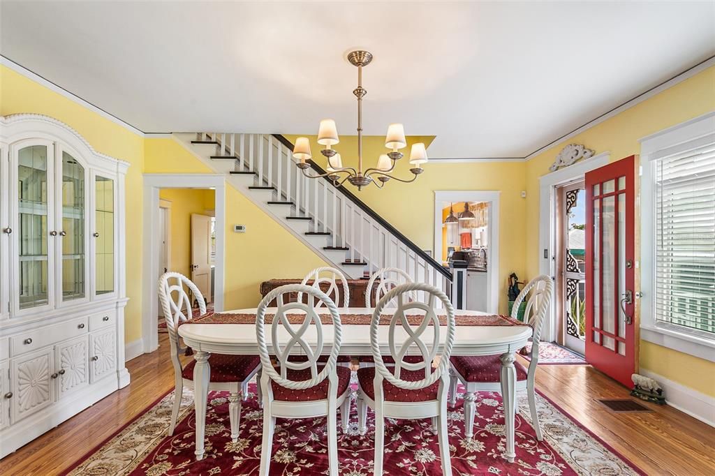 Chandelier, Dining room, Interior, Wood Texture Flooring