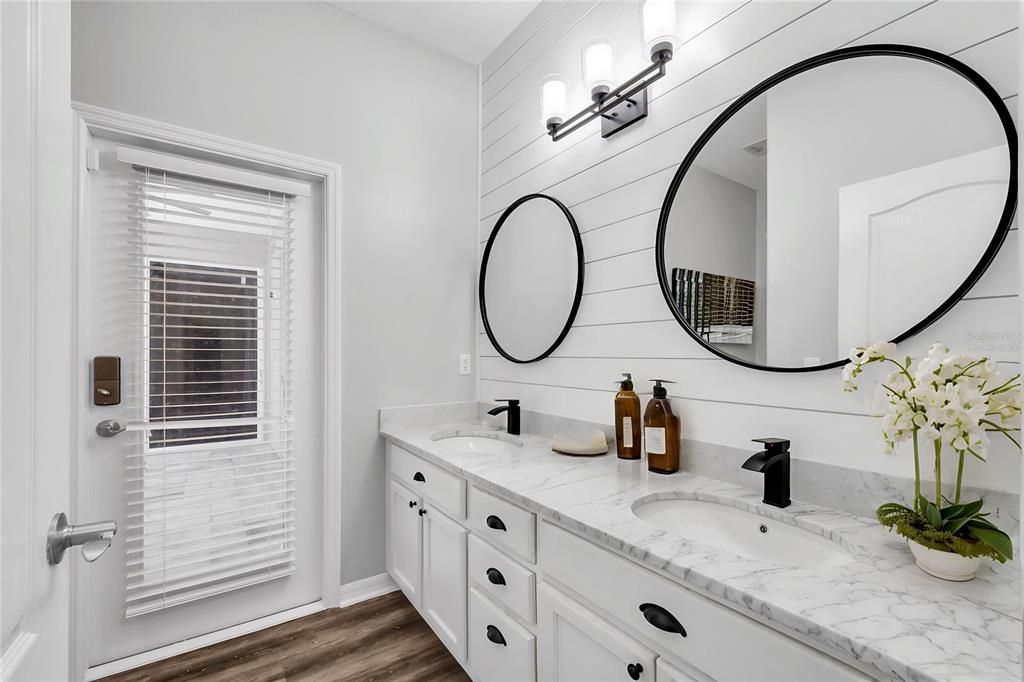 Bathroom, Dual Sink Vanities, Interior, Wood Texture Flooring