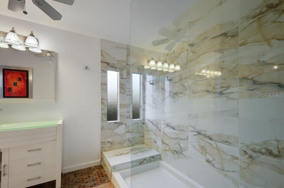 Bathroom, Glass Shower, Interior, Marble Walls
