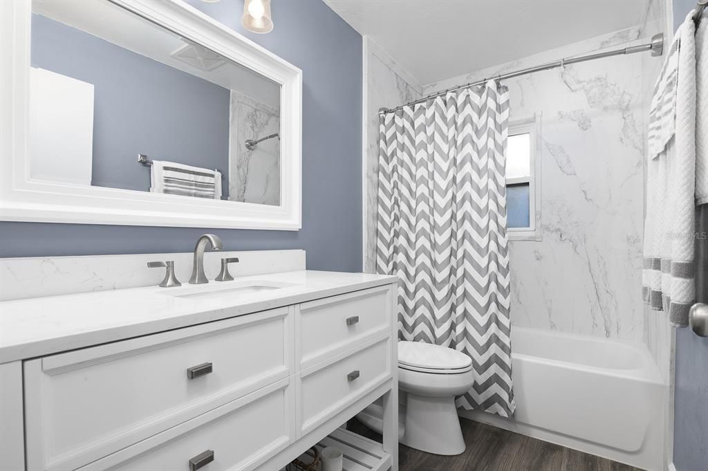 Bathroom, Interior, Marble Walls, Wood Texture Flooring