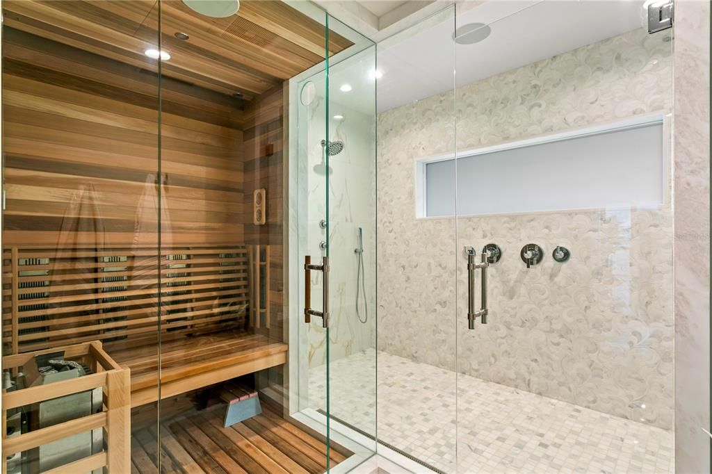 Bathroom, Glass Shower, Interior, Recessed Lighting, Sauna Room