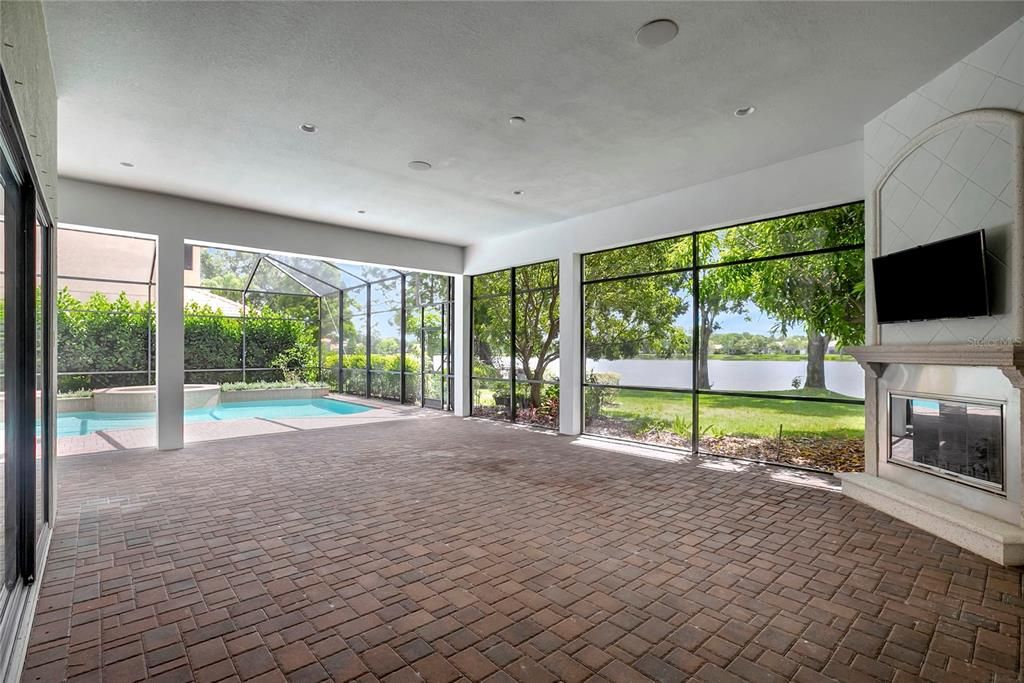 Fireplace, Interior, Pool, Recessed Lighting, Sun Room