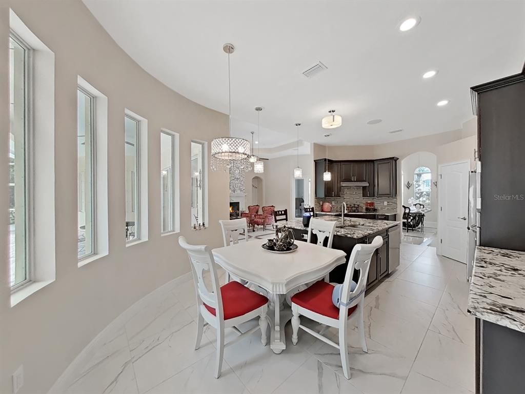 Dining room, Interior, Kitchen, Marble, Pendant Lights, Recessed Lighting
