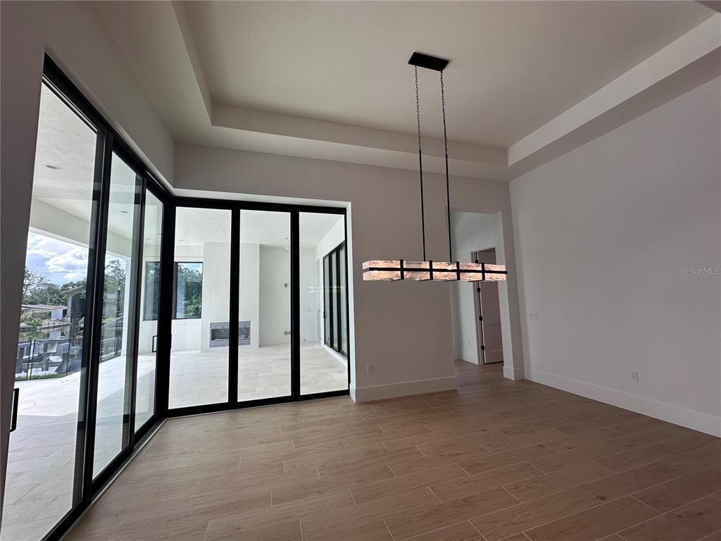 Empty room, Interior, Pendant Lights, Wood Texture Flooring