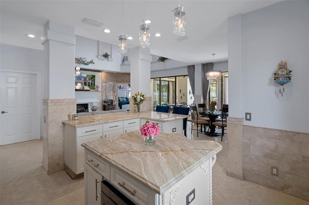 Dining room, Fireplace, Interior, Kitchen, Pendant Lights, Recessed Lighting