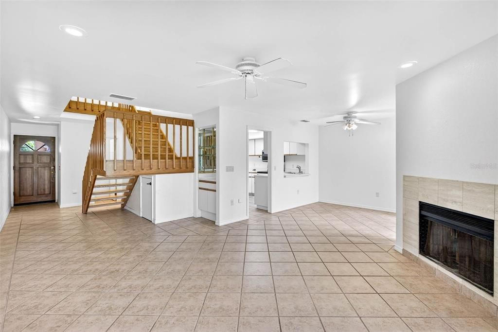 Empty room, Fireplace, Interior, Kitchen, Recessed Lighting