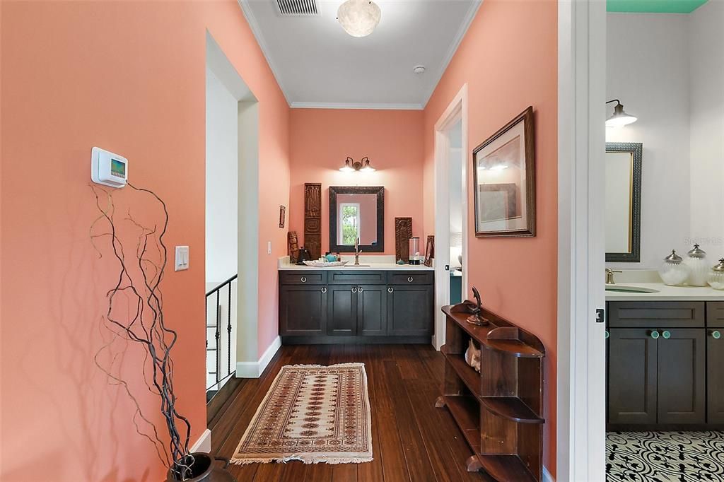Bathroom, Dual Sink Vanities, Interior, Wood Texture Flooring