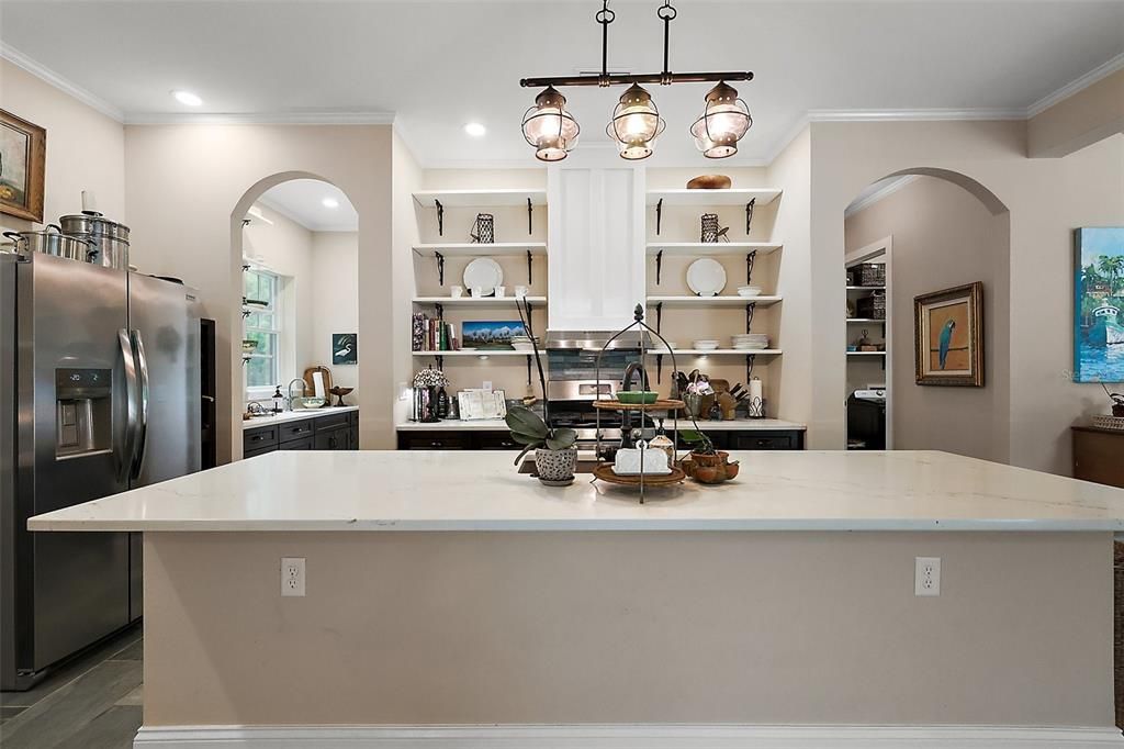 Interior, Kitchen, Pendant Lights, Recessed Lighting, Wood Texture Flooring