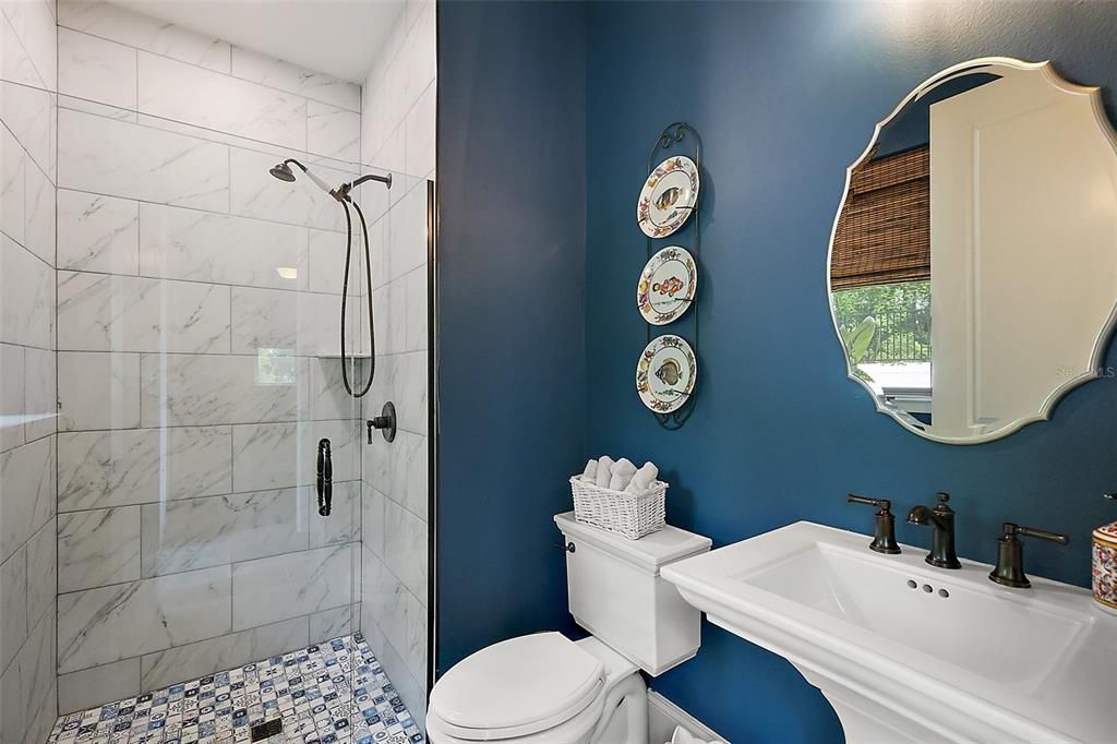 Bathroom, Glass Shower, Interior, Marble Walls
