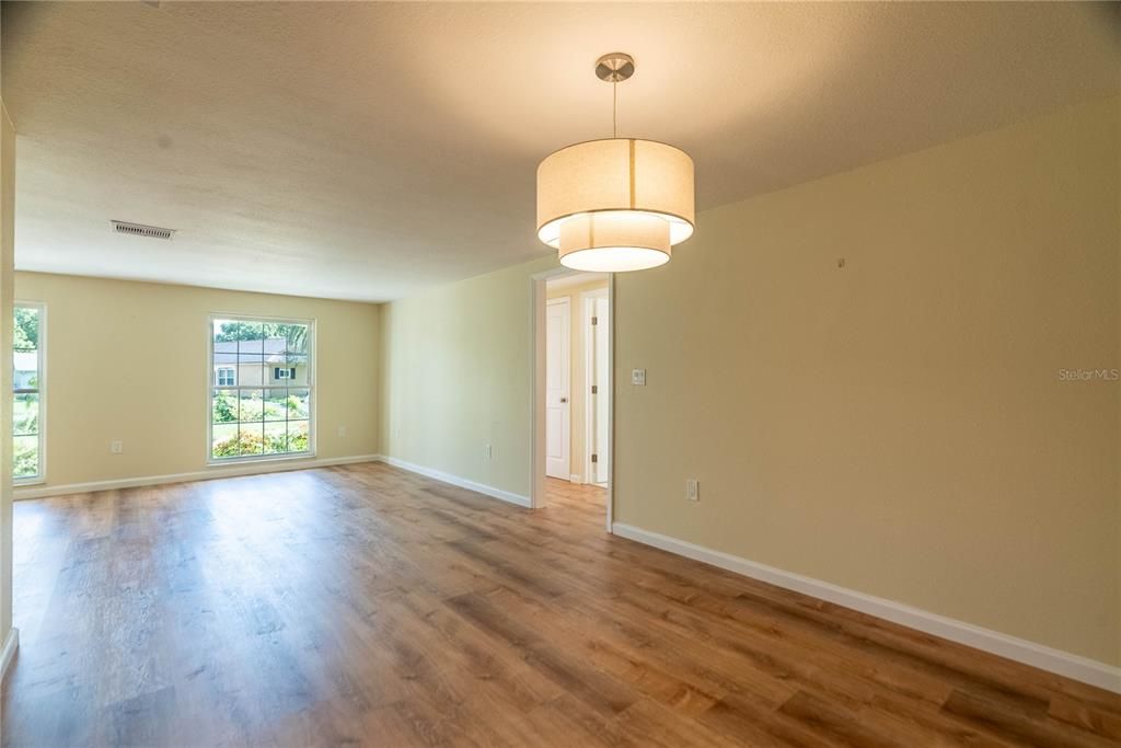 Empty room, Interior, Pendant Lights, Wood Texture Flooring