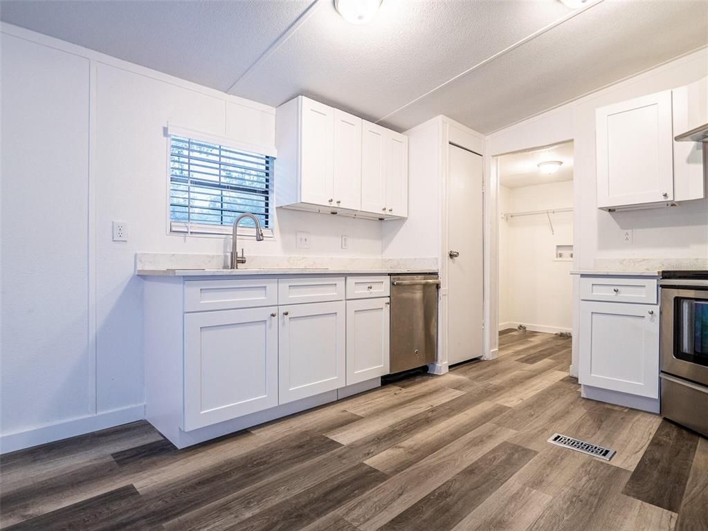 Interior, Kitchen, Stainless Steel Appliances, Wood Texture Flooring