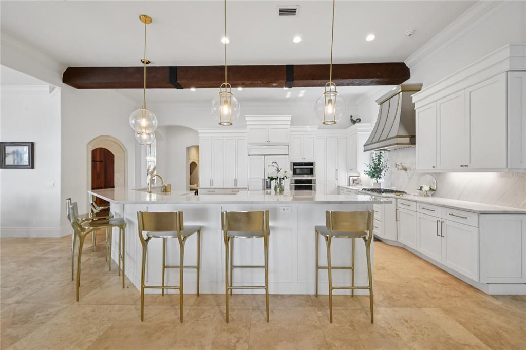 Interior, Kitchen, Pendant Lights, Recessed Lighting, Stainless Steel Appliances, Wooden Beams