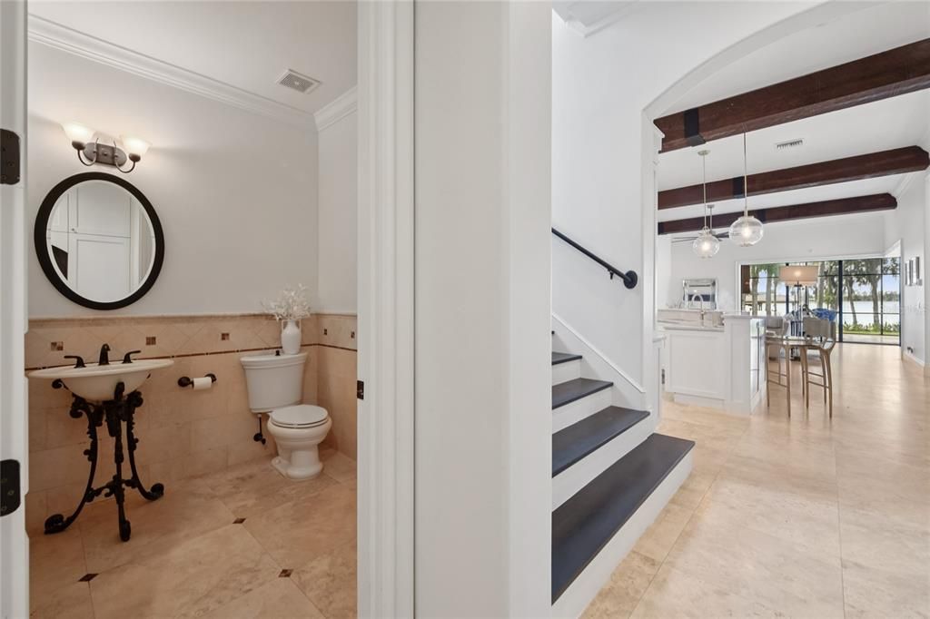 Bathroom, Interior, Pendant Lights, Wooden Beams