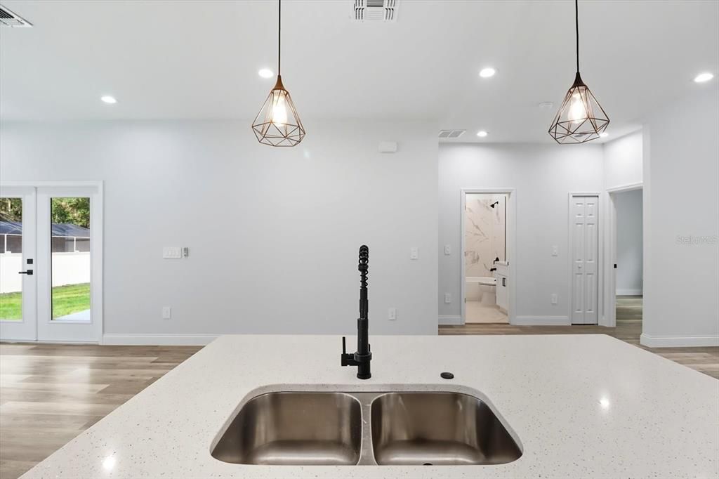Interior, Kitchen, Pendant Lights, Recessed Lighting, Wood Texture Flooring