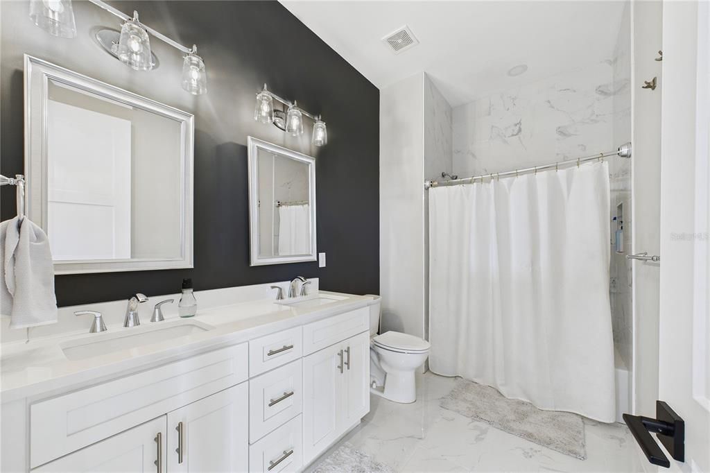 Bathroom, Dual Sink Vanities, Interior, Marble, Marble Walls