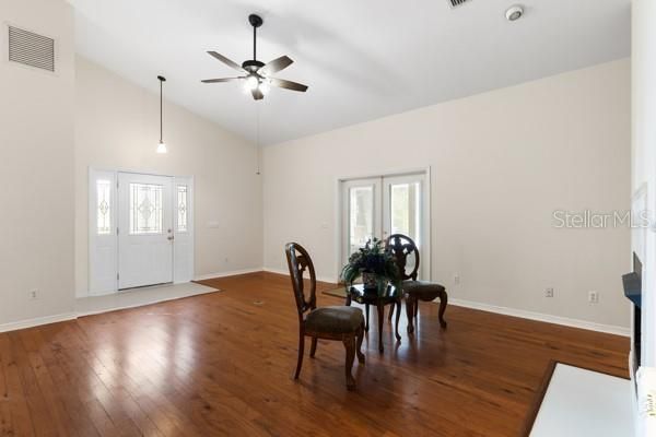 Dining room, Interior, Pendant Lights, Wood Texture Flooring