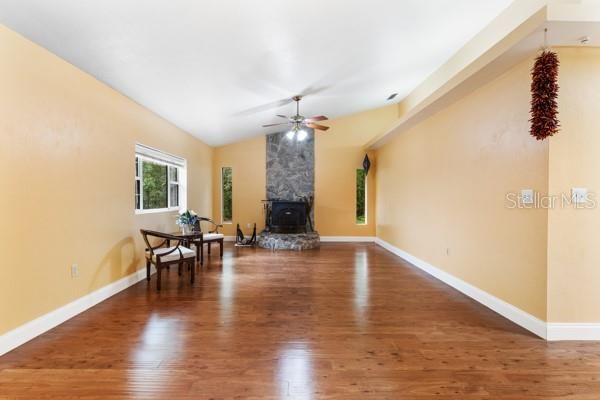 Dining room, Fireplace, Interior, Wood Texture Flooring